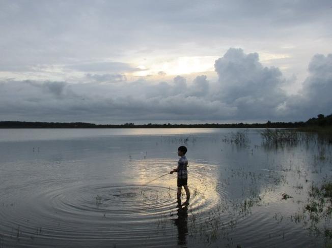 The view of the lake at sunset is peaceful and poetic